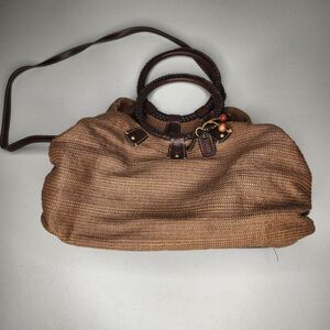 Fossil Genuine Classic 1954 Key Oasis Brown Straw & Leather Satchel Shoulder Bag